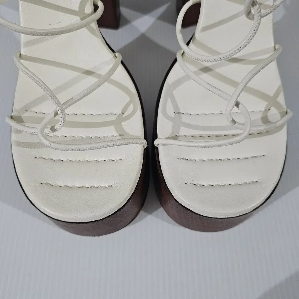 Gia Borghini x RHW Rosie 28 Platform Sandal Womens EU 41 White Leather Wood Heel